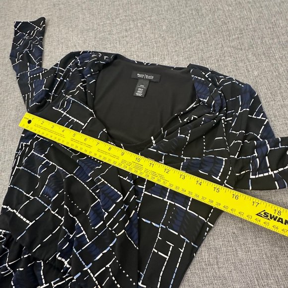 White House Black Market Faux Wrap Dress XXS Black Blue White Elastic Waist - Picture 8 of 12